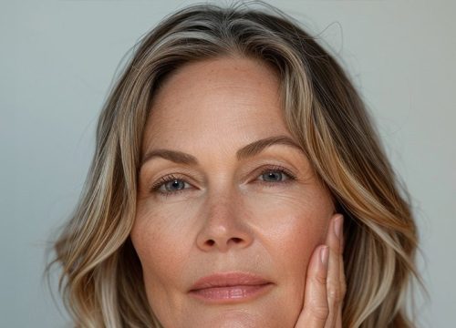 Photo of a middle-age woman experiencing facial volume loss
